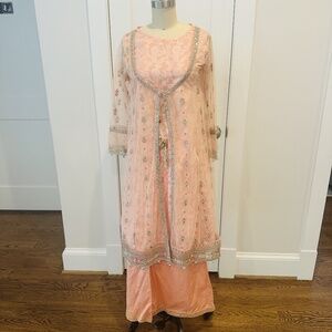 Maria B. Light Peach Girls 12-14 2 Piece Jamavar & Net Suit
